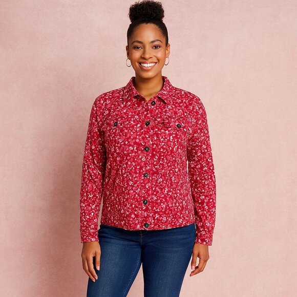 Vintage Christopher Banks Red Pink Floral Jacket Cottagecore Spring Modest M - Picture 4 of 11